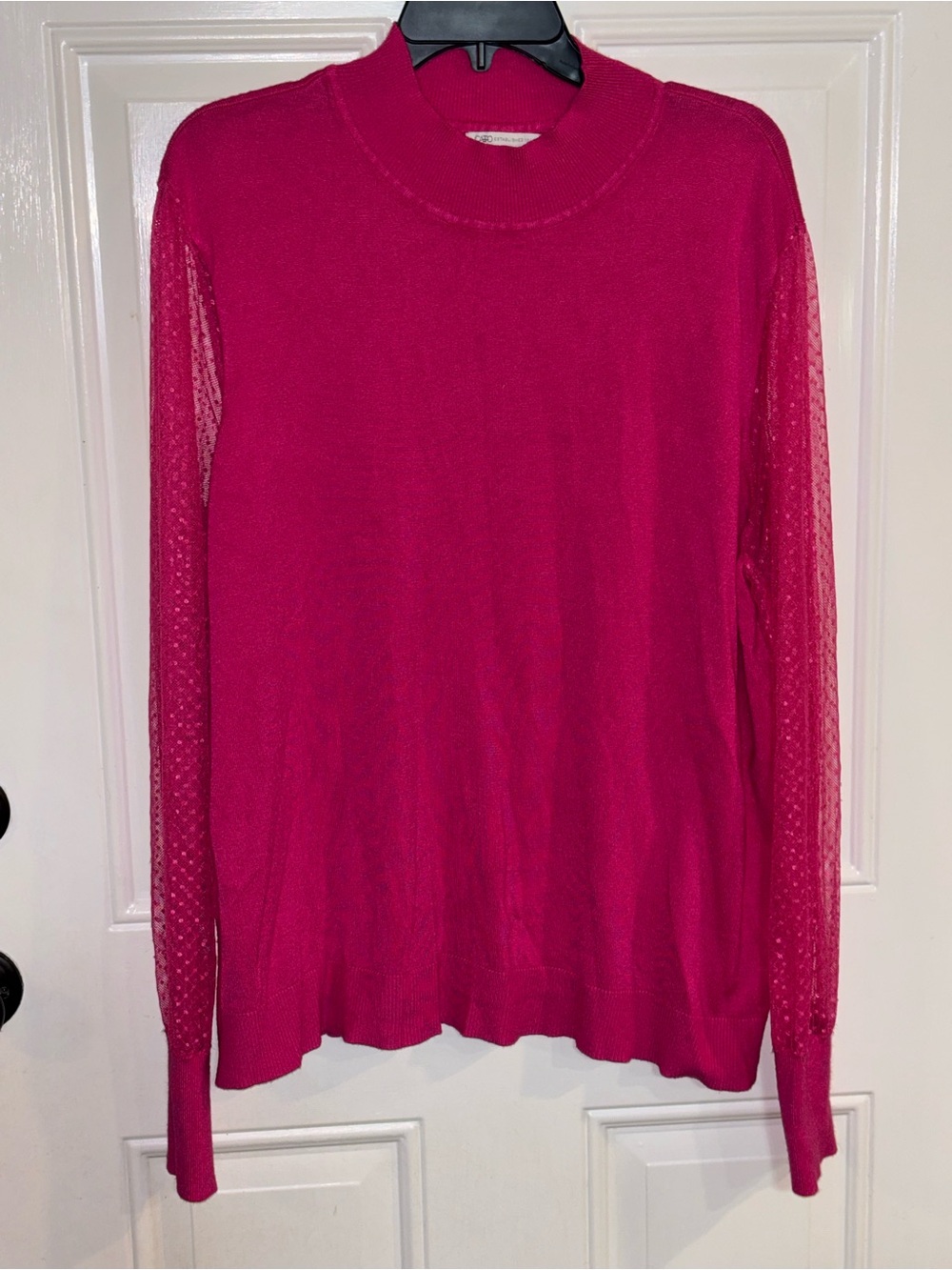 Cato Magenta Long Sleeve Knit Top with Sheer Dot Sleeves